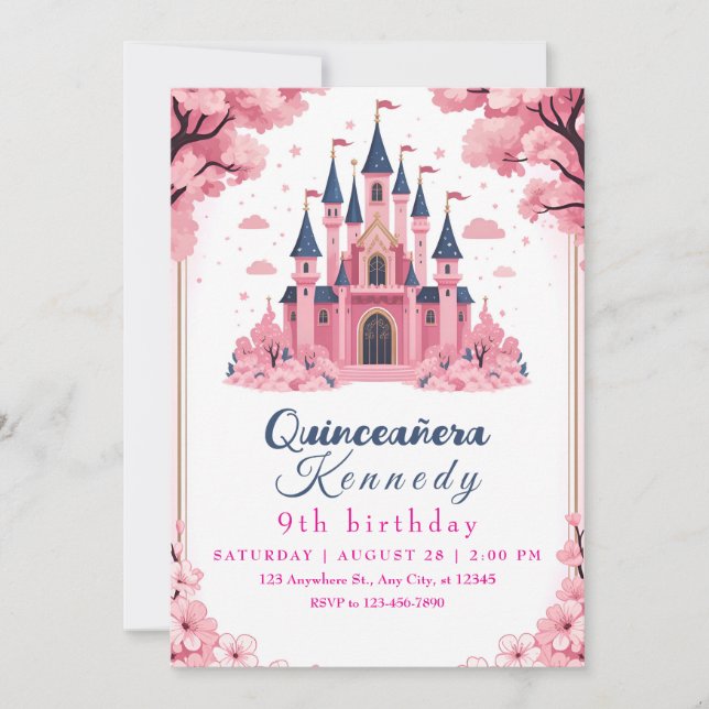 Convites Aniversário do Castelo da Princesa Rosa Caprichosa (Frente)