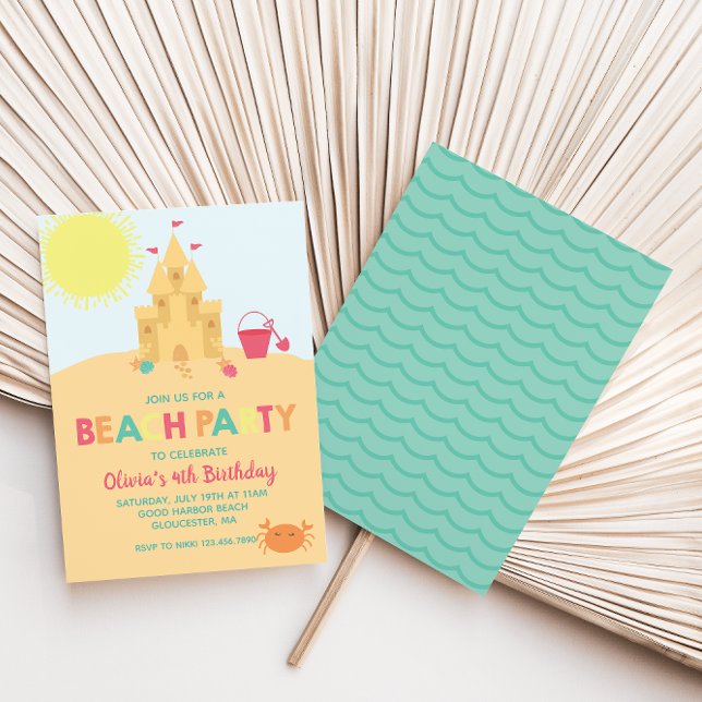 Convites Aniversário do Castelo de Areia de Verão da Festa  (Criador carregado)