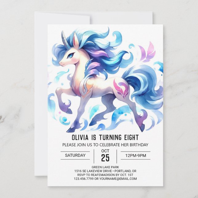 Convites Aniversário do Cavalo Digital com Aquarela (Frente)