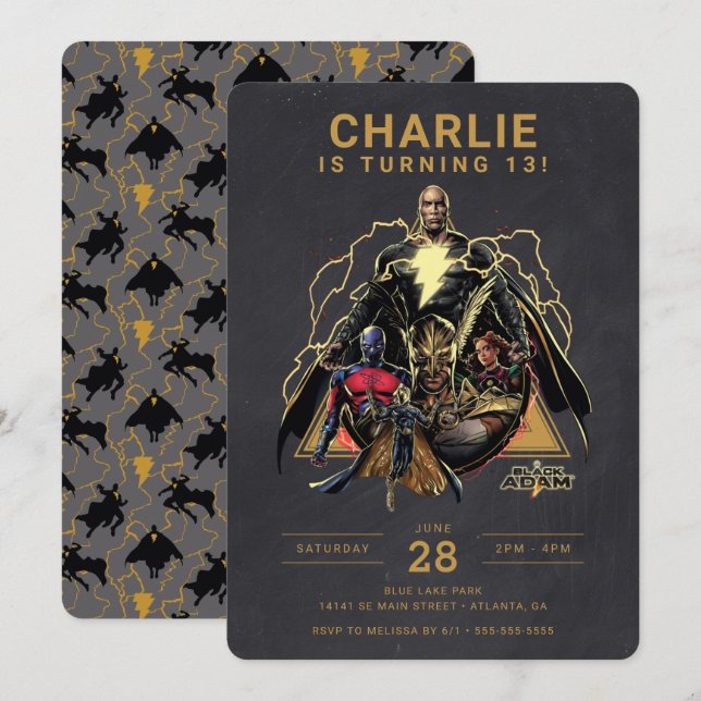 Convites Aniversário do Chalkboard do Grupo Black Adam (Frente/Verso)