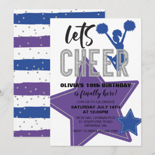 Convites Aniversário do Cheerhead Purple Blue Chethday