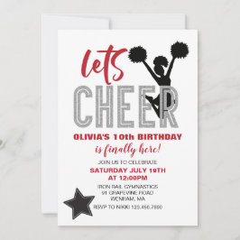 Convites Aniversário do Cheerhead Red, Silver e Black Cheer