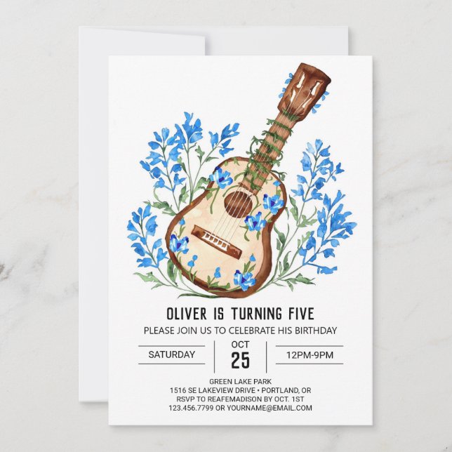 Convites Aniversário do Chord Music Magic Guitar Boy (Frente)