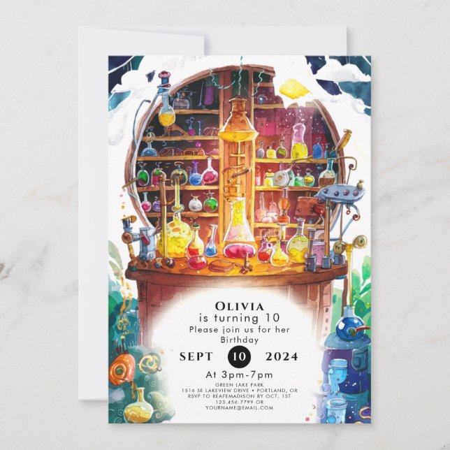 Convites Aniversário do Cientista Mágico das Crianças Simpl (Frente)