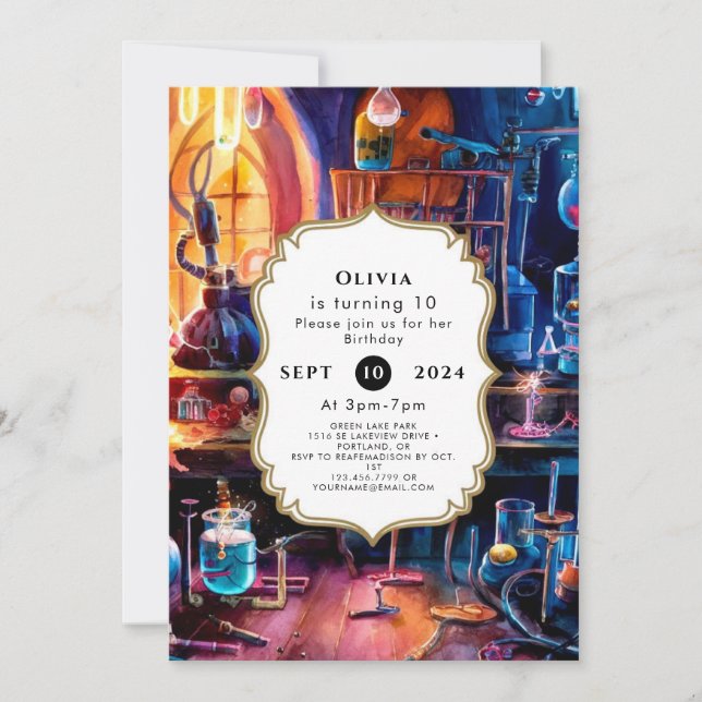 Convites Aniversário do Cientista Mágico Infantil Pastel (Frente)