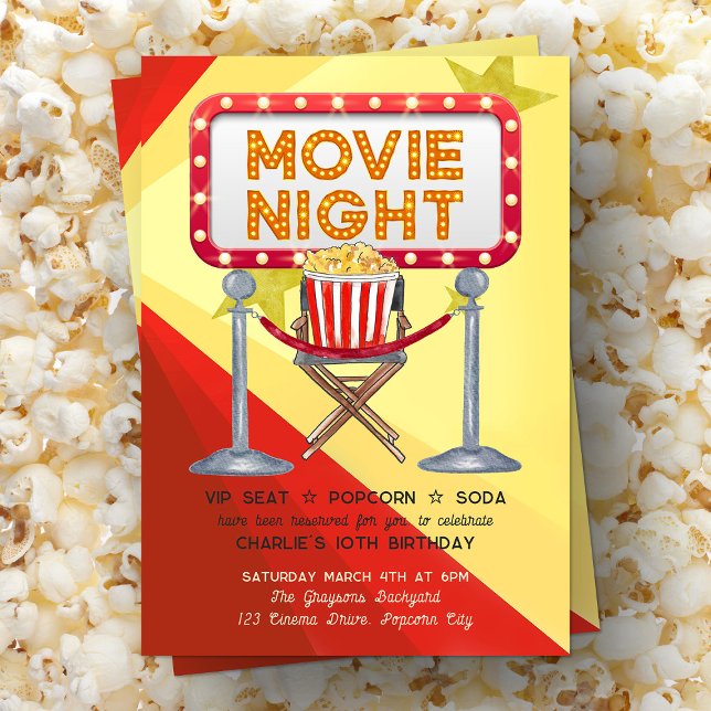 Convites Aniversário do Cinema Noturno de Popcorn Party (Movie Night Birthday Invitation from my Kids Birthday Invitation collection
)