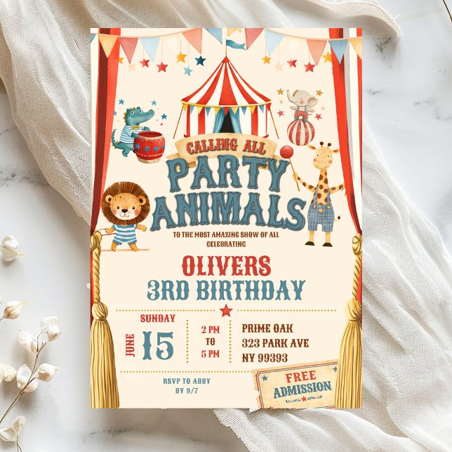 Convites Aniversário do Circo Chamada para Todos os Animais (Criador carregado)