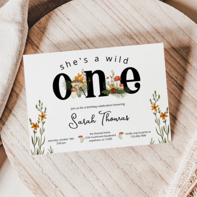 Convites Aniversário do Cogumelo e Flores Selvagens (Criador carregado)