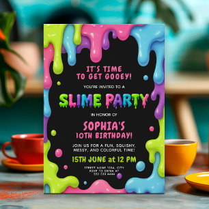 Convites Aniversário do Colorir Slime Party para Crianças