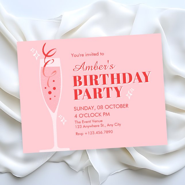 Convites Aniversário do coquetel de champanhe rosa (Criador carregado)