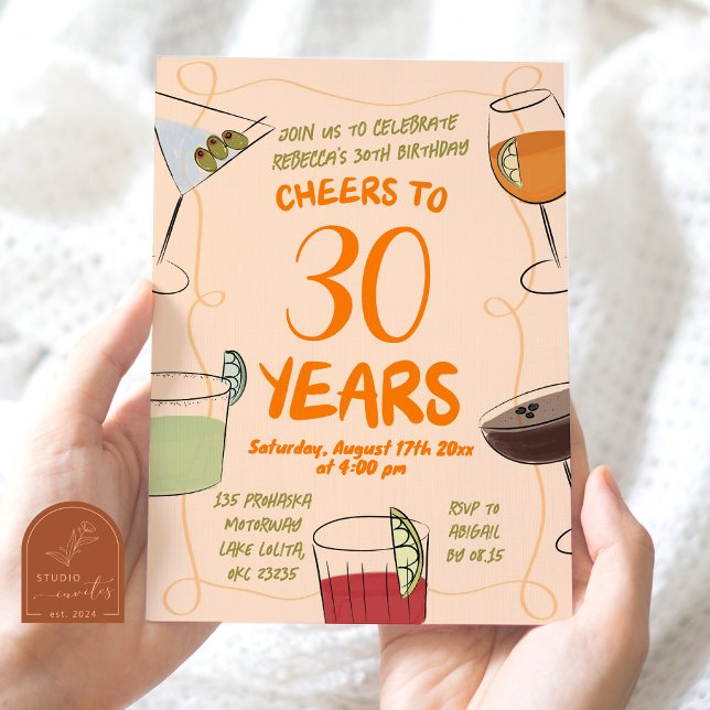 Convites Aniversário do Coquetel Laranja Ilustrado desenhad (Criador carregado)