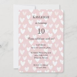 Convites Aniversário do Corações Brancos Rosa Girly