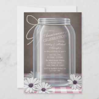 Convites Aniversário do Country Mason Jar Pink Gingham