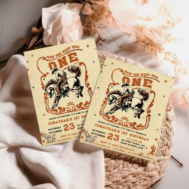 Convites Aniversário do cowboy ocidental retrô 1rua (Criador carregado)