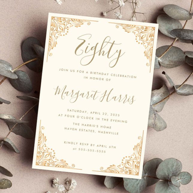 Convites Aniversário do Creme de Frame com 80 de Oitenta Do (Criador carregado)