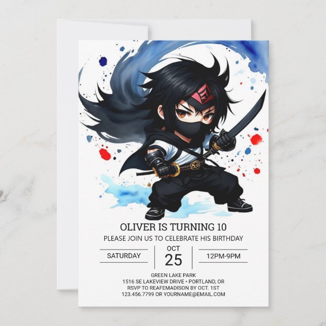 Convites Aniversário do Cute Ninja Adventure Kids (Frente)