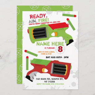 Convites Aniversário do Dart Gun Fun Aim Shoot Party