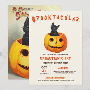 Convites Aniversário do Dia das Bruxas de Gato Negro