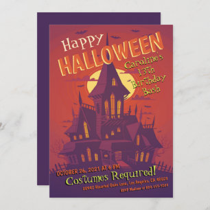 Convites Aniversário do Dia das Bruxas de Spooky Haunted Ho