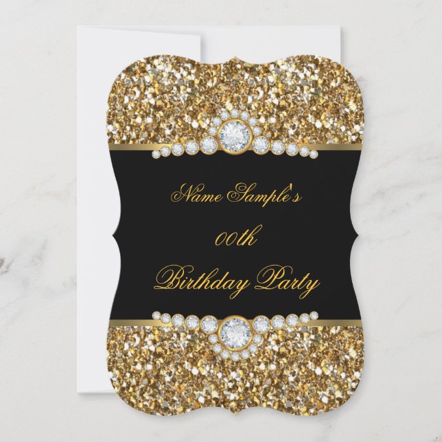Convites Aniversário do Diamante Negro Dourado Elegante (Frente)