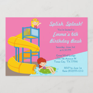 Convites Aniversário do Diapositivo de Água das Meninas - F