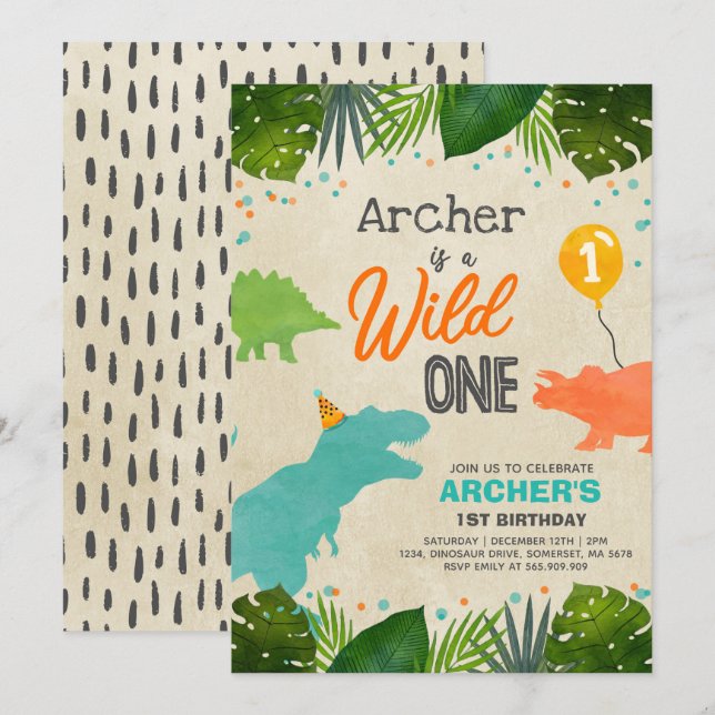 Convites Aniversário do Dinossauro Convidam Festa de Dinoss (Frente/Verso)
