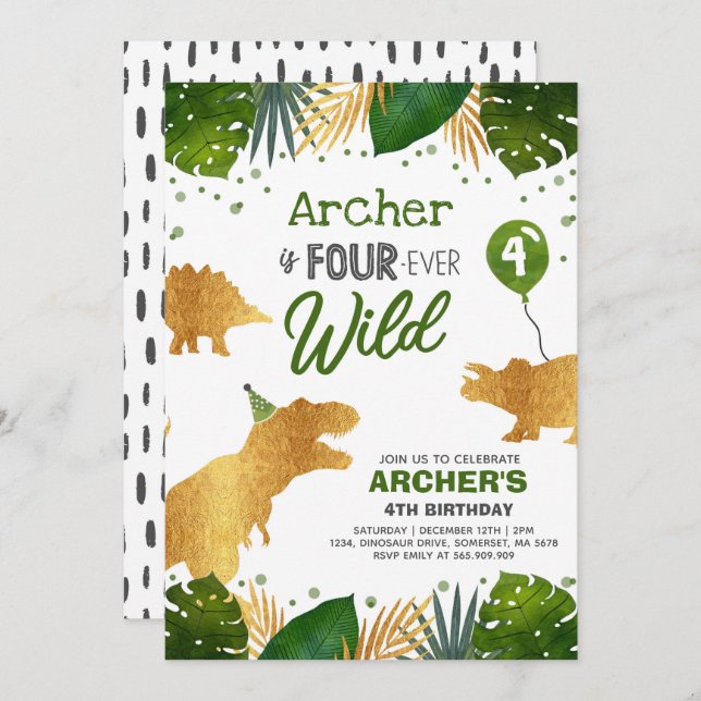 Convites Aniversário do Dinossauro Convidam Quatro Dinos Se (Frente/Verso)