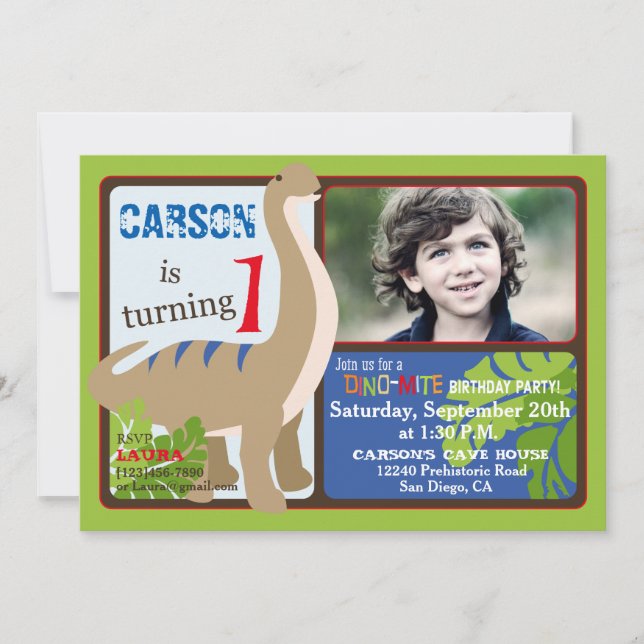 Convites Aniversário do dinossauro do Brontosaurus primeiro (Frente)