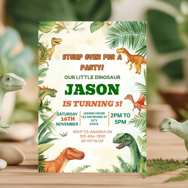 Convites Aniversário do Dinossauro para uma festa (Criador carregado)