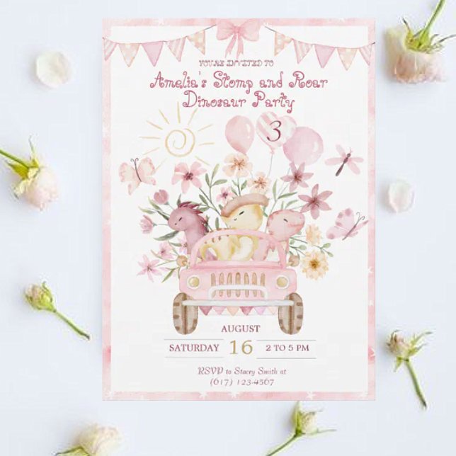 Convites Aniversário do Dinossauro Rosa e Estômago (Criador carregado)