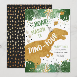 Convites Aniversário do Dinossauro T-Rex Garoto Quatro Dino