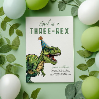 Convites Aniversário do Dinossauro Três Rex