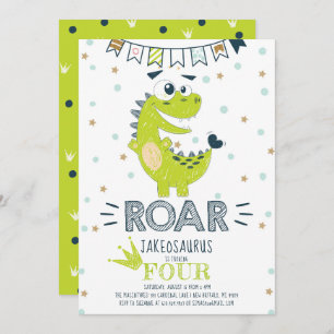 Convites Aniversário do Dinossauro Verde da ROAR
