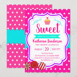 Convites Aniversário do doce Cupcake Sprinkle Candy