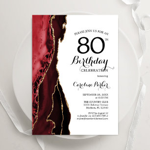 Convites Aniversário do Dourado 80 Branco de Agate Vermelho