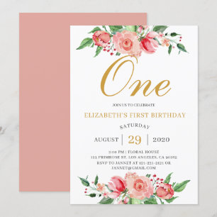 Convites Aniversário do Dourado Cor de Água Rosa com Blus