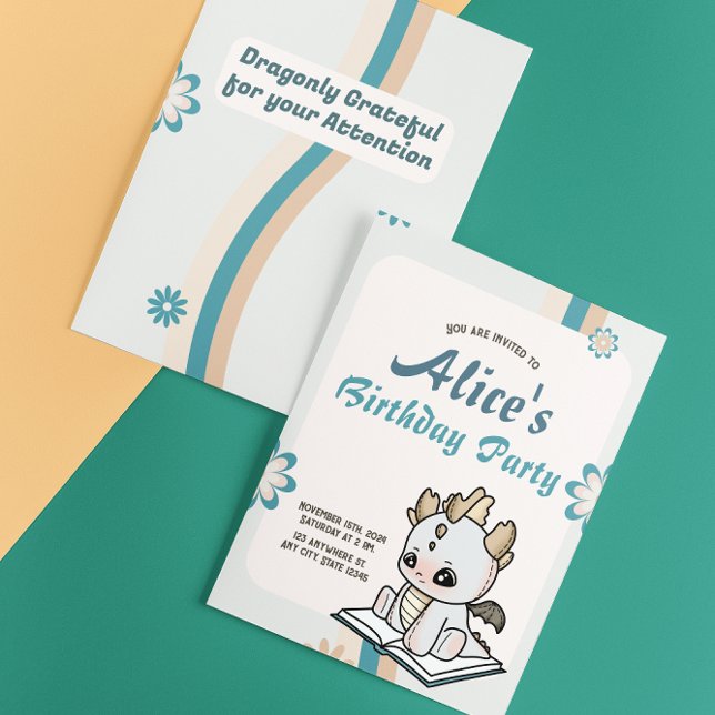 Convites Aniversário do Dragão Bebê da Pastel Cinza Azul (Criador carregado)