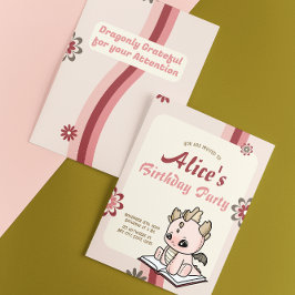 Convites Aniversário do Dragão Bebê Pano Amarelo Retro-Rosa