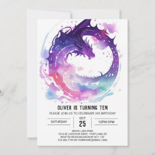 Convites Aniversário do Dragão de Aquarela Magnética