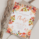 Convites Aniversário do Elegant Fall Autumn Watercolor Flor<br><div class="desc">Celebre em estilo com nossos Convites de festas aniversário de 30 anos brilhantes e ousados. Faça trinta anos com nossos incríveis convites florais de cor d'água nas cores do outono. Peça agora e faça do seu trigésimo aniversário um memorável!</div>
