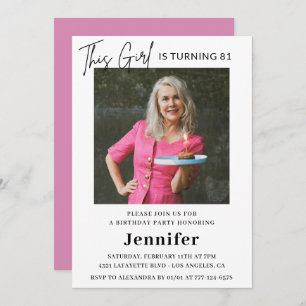 Convites Aniversário do Elegant Modern Pink Photo 81rua