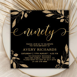Convites Aniversário do Elegant Ninety Dourado Script Black