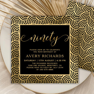 Convites Aniversário do Elegant Ninety Dourado Script Black