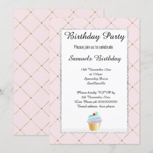 Convites Aniversário do Elegant Pattern Pink Cupcake