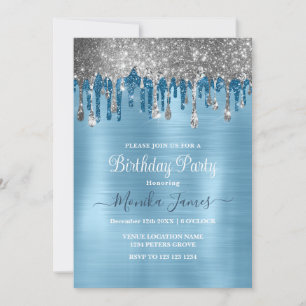 Convites Aniversário do Elegante Baby Blue Sparkle