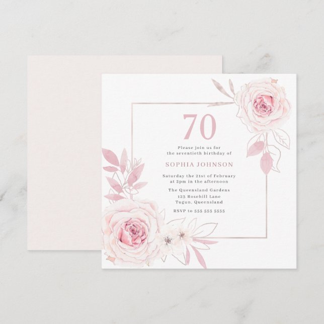 Convites Aniversário do Elegante Blush Floral Wreath Frame  (Frente/Verso)