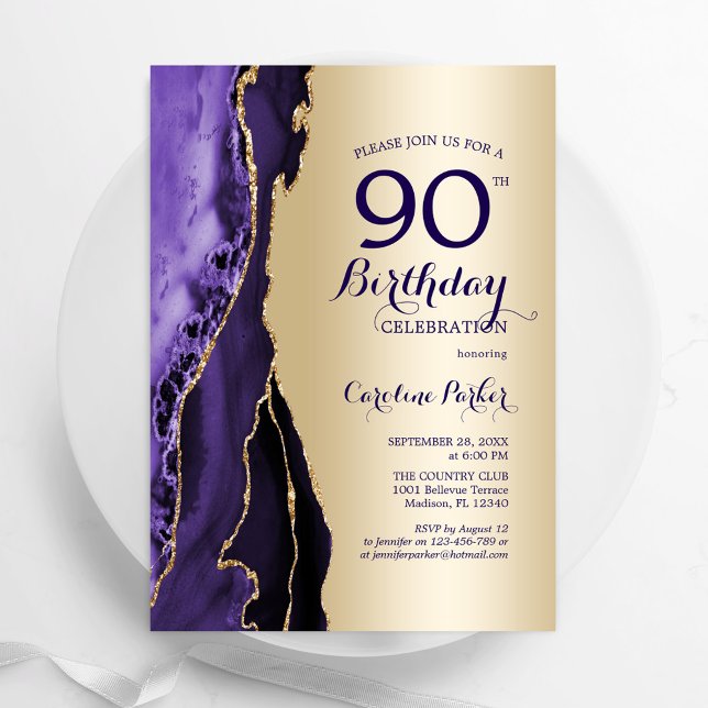 Convites Aniversário do Elegante Dourado Agate 90 (Criador carregado)
