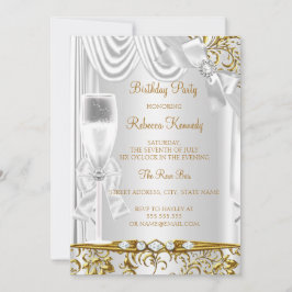 Convites Aniversário do Elegante Dourado Silver White Silk 