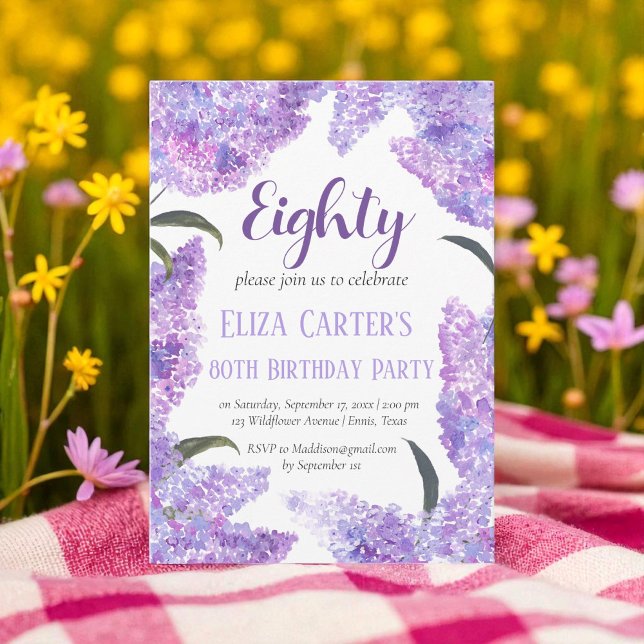 Convites Aniversário do Elegante Floral Elegante 80 Roxo (Criador carregado)