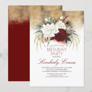 Convites Aniversário do Elegante Floral Vermelho e Branco